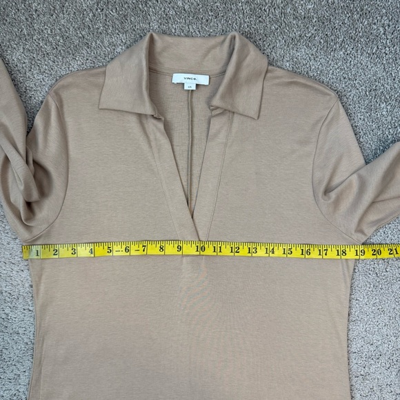 Vince Long Sleeve Polo Midi Dress Fauna Beige L - Picture 5 of 6